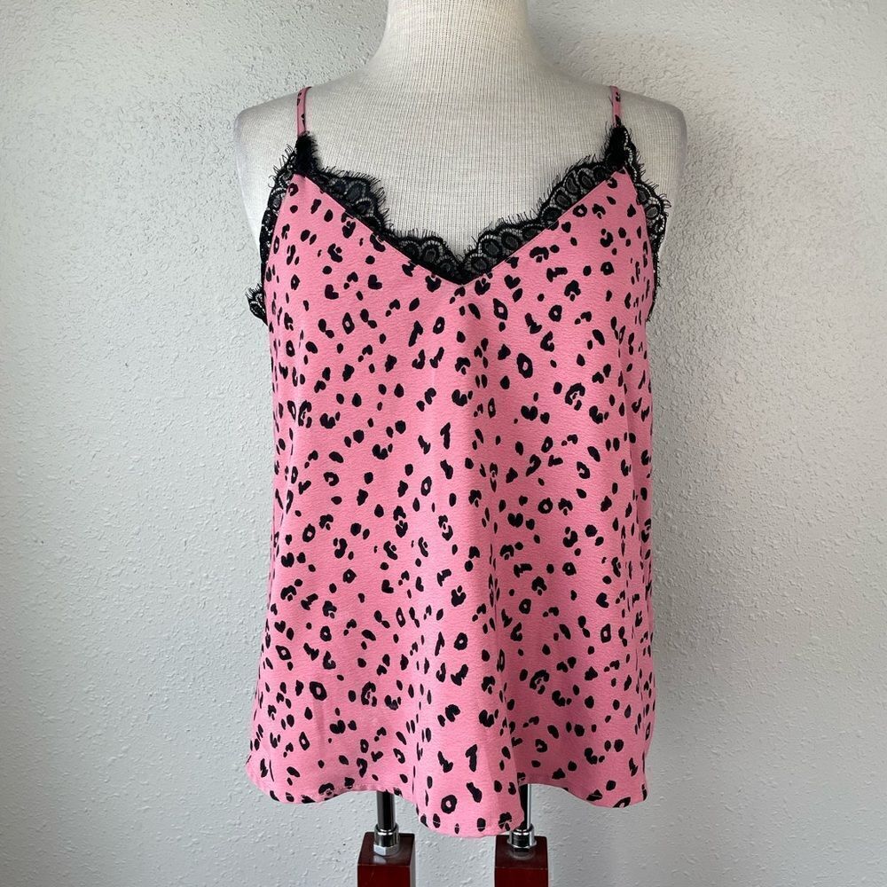 Divided Pink and Black Animal Print Tank Top size 6 EUC